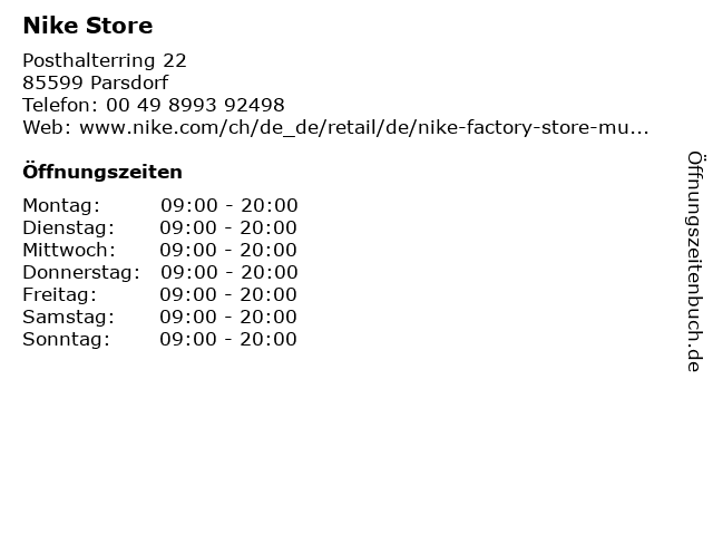 ffnungszeiten Nike Store Posthalterring 22 in Parsdorf